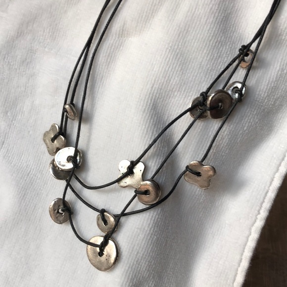 Volare leather / silver colored necklace and earrings - Picture 6 of 6